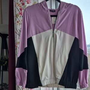 Stylish Women's Hooded Jacket - Lavender, White, and Black (C43)